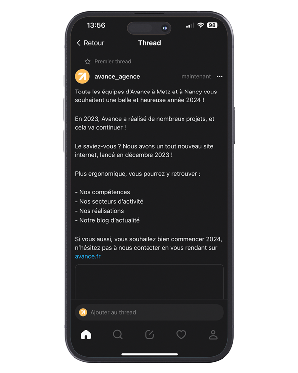 Avance est aussi sur Threads !